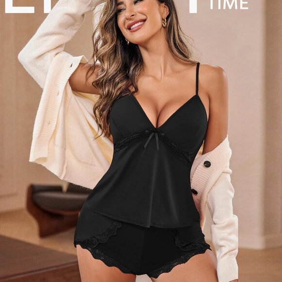 Sexy Pajamas Set for Women Lace Modal 2 Piece Cami Pj Shorts Set Cute Lingerie S - Picture 2 of 7